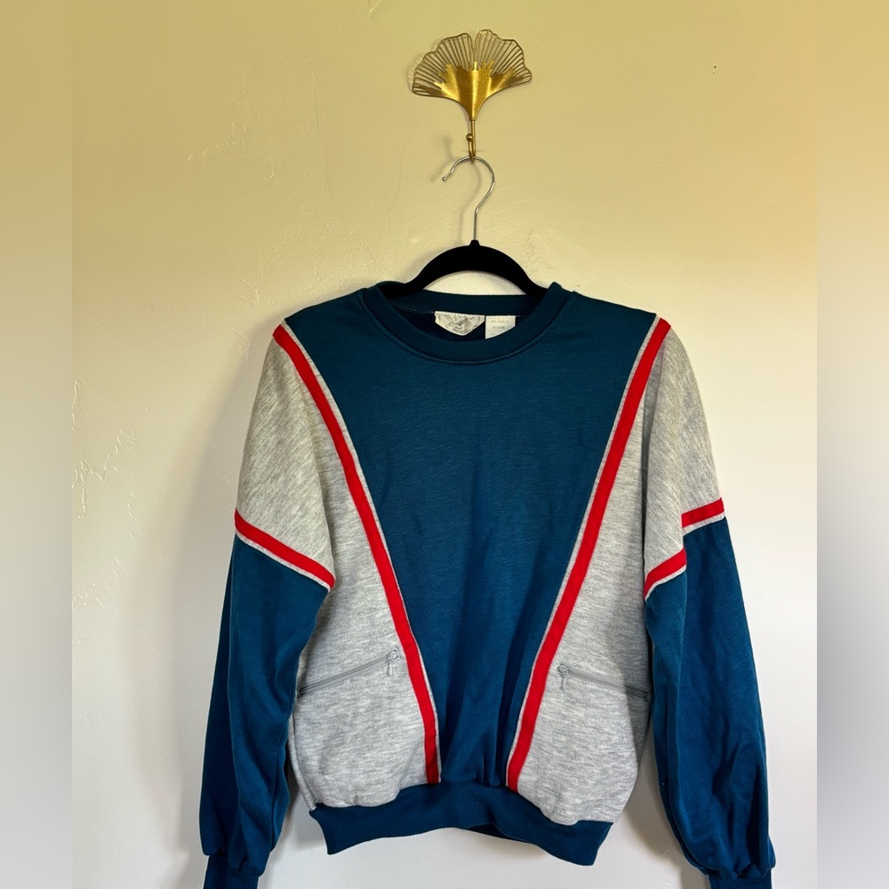Vintage Repage Colorblock Sweatshirt – Teal/Grey/Red | A7